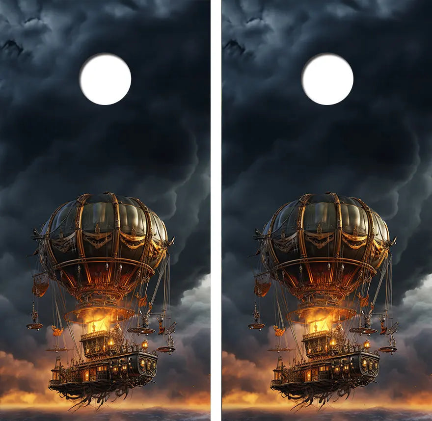 Steam Punk Hot Air Balloon Cornhole Wood Board Skin Wrap Ripper Graphics