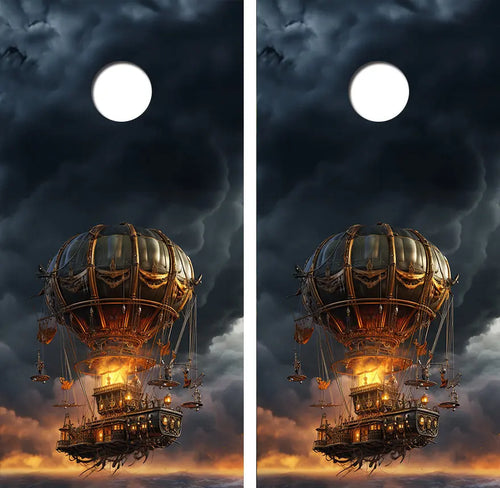 Steam Punk Hot Air Balloon Cornhole Wood Board Skin Wrap Ripper Graphics