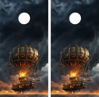 Steam Punk Hot Air Balloon Cornhole Wood Board Skin Wrap Ripper Graphics