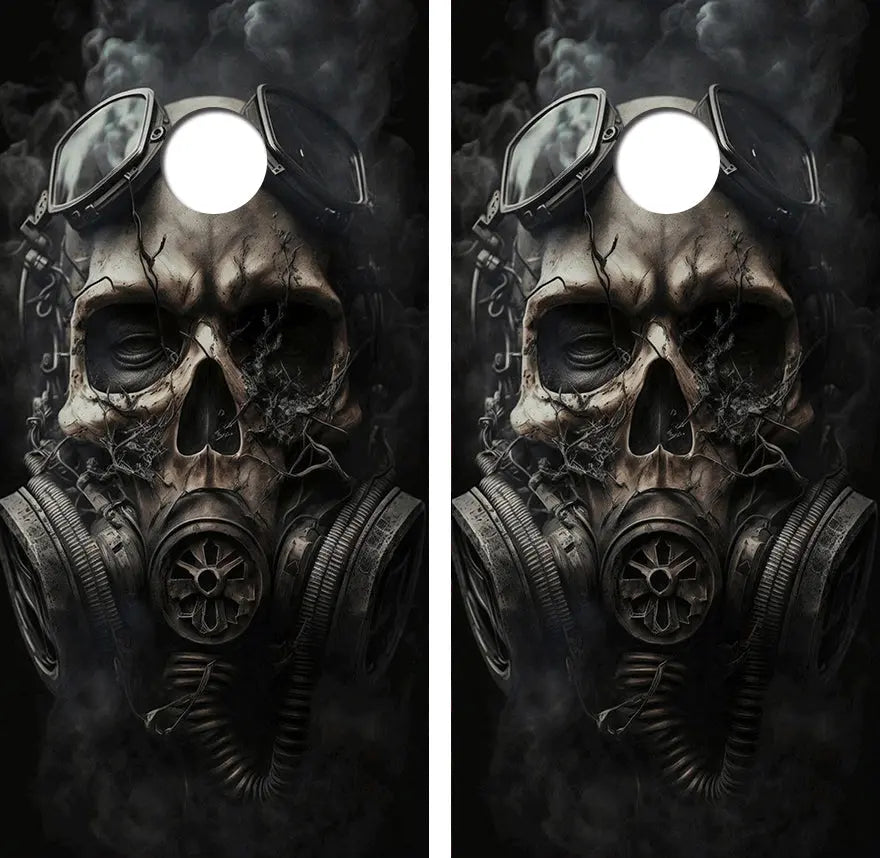 Steam Punk Skull Gas Mask Cornhole Wood Board Skin Wrap Ripper Graphics