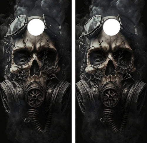Steam Punk Skull Gas Mask Cornhole Wood Board Skin Wrap Ripper Graphics