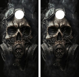 Steam Punk Skull Gas Mask Cornhole Wood Board Skin Wrap Ripper Graphics