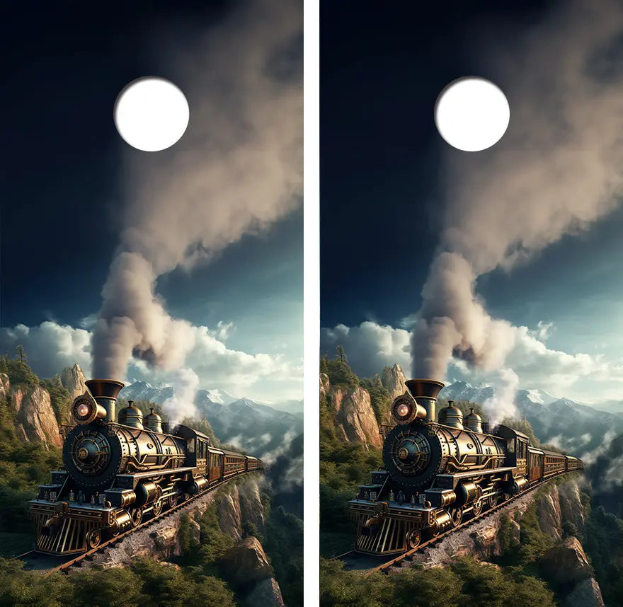 Steam Punk Style Train Cornhole Wood Board Skin Wrap Ripper Graphics