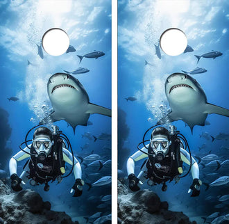 Swimming With Sharks Cornhole Wood Board Skin Wrap Ripper Graphics