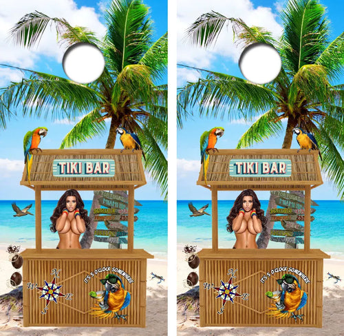 Tropical Beach Tiki Bar Cornhole Wrap Decal with Free Laminate Included Ripper Graphics