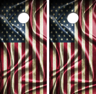Wavy Grunge American Flag Cornhole Wrap Decal with Free Laminate Included Ripper Graphics