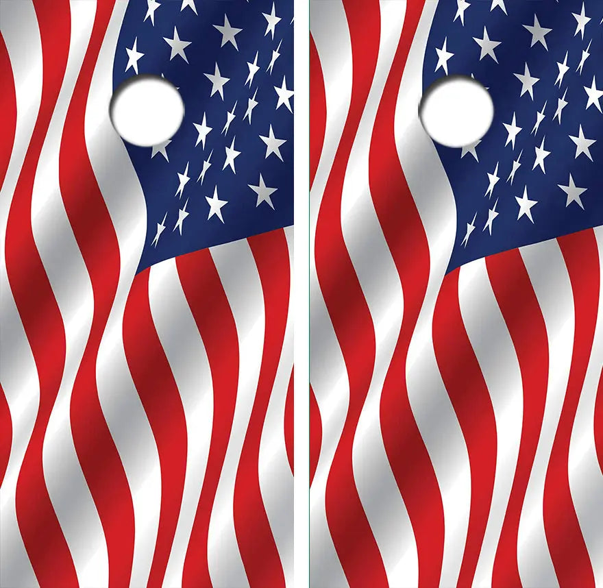 Wavy U.S. Flag Cornhole Wrap Decal with Free Laminate Included Ripper Graphics
