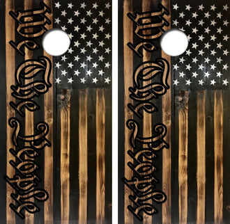 We The People Rustic American Flag Cornhole Wood Board Skin Wrap Ripper Graphics