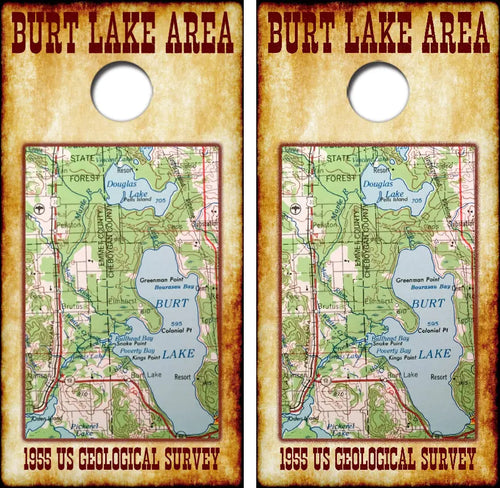 1955 Burt & Douglas Lake Map Cornhole Wrap Decal with Free Laminate Included Ripper Graphics