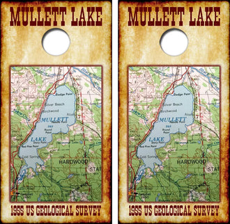 1955 Mullett Lake Map Cornhole Wrap Decal with Free Laminate Included Ripper Graphics