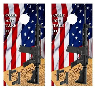2nd Amendment/Gun Rights Cornhole Wood Board Skin Wraps FREE LAMINA Ripper Graphics