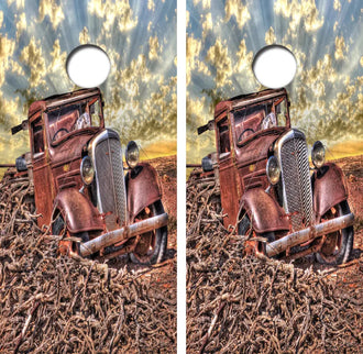 Abandoned Rusty Pick Up Truck Cornhole Wrap Decal with Free Laminate Included Ripper Graphics