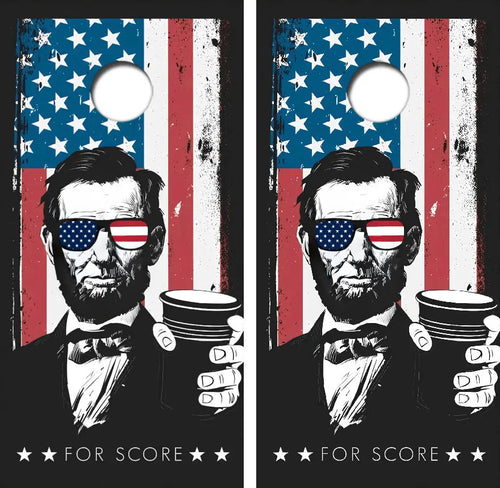 Abe Lincoln For Score Cornhole Wrap Decal with Free Laminate Included Ripper Graphics