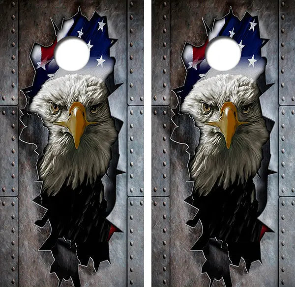 American Eagle Torn Metal Cornhole Wrap Decal with Free Laminate Included Ripper Graphics