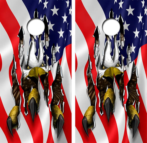American Flag/ Bald Eagle Cornhole Wood Board Skin Wraps FREE LAMINATE Ripper Graphics