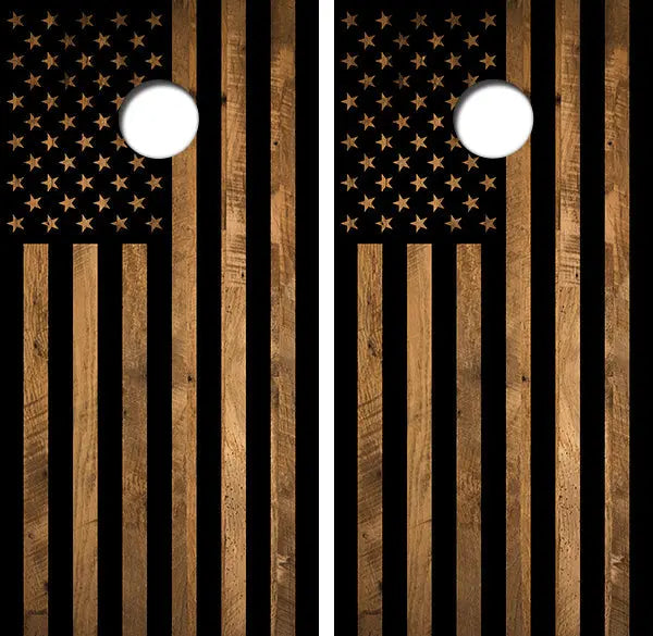 American Flag Barn Wood Design Cornhole Wood Board Skin Wraps FREE LAMINATE Ripper Graphics