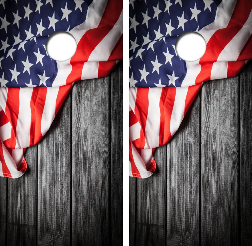 American Flag Black Barnwood Cornhole Wrap Decal with Free Laminate Included Ripper Graphics