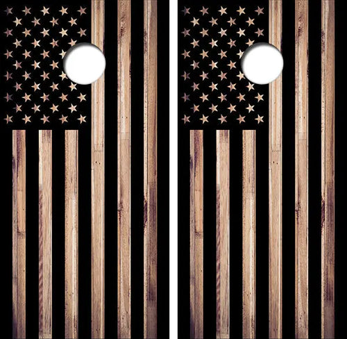 American Flag Cedar Wood Design Cornhole Wood Board Skin Wraps FREE LAMINATE Ripper Graphics