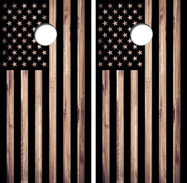 American Flag Cedar Wood Design Cornhole Wood Board Skin Wraps FREE LAMINATE Ripper Graphics