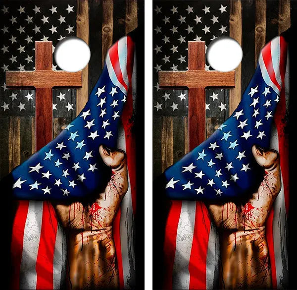 American Flag Cross Cornhole Wrap Decal with Free Laminate Included Ripper Graphics