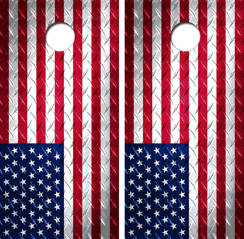 American Flag Diamond Plate Background Cornhole Board Skin Wrap Ripper Graphics