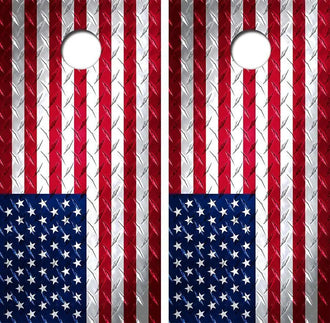 American Flag Diamond Plate Cornhole Wood Board Skin Wrap Ripper Graphics