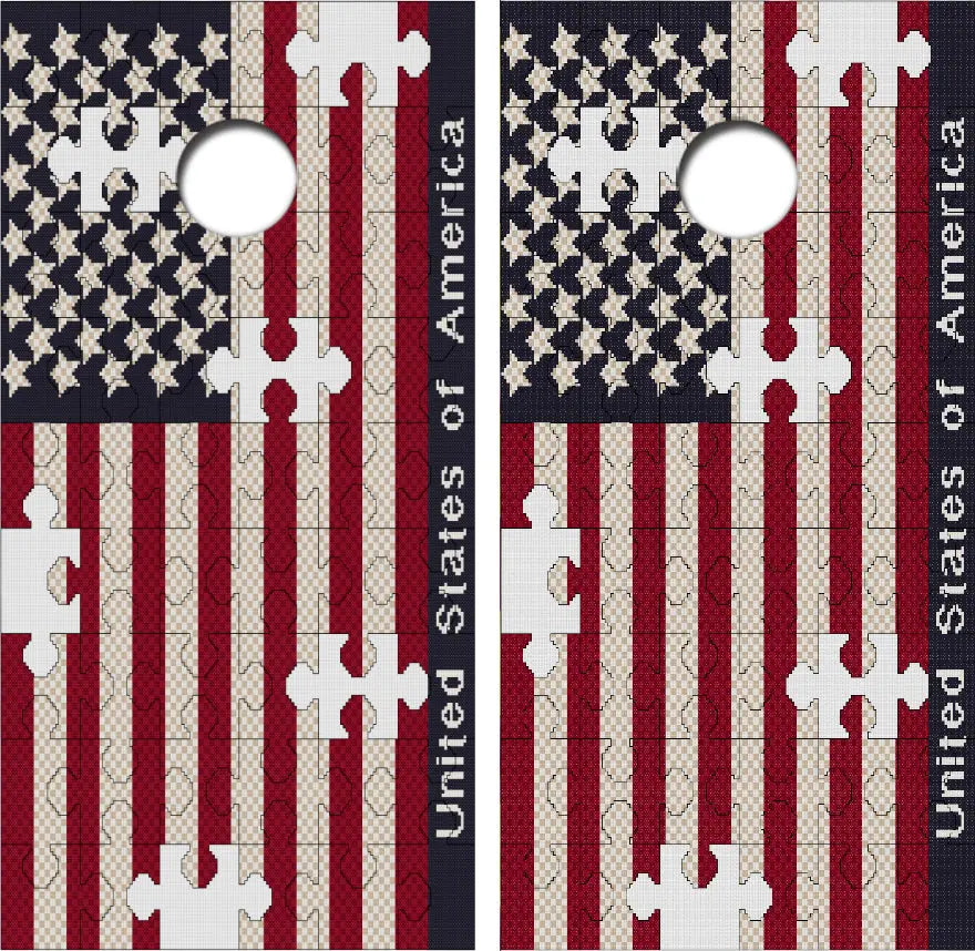 American Flag Puzzel Cornhole Wrap Decal with Free Laminate Included Ripper Graphics