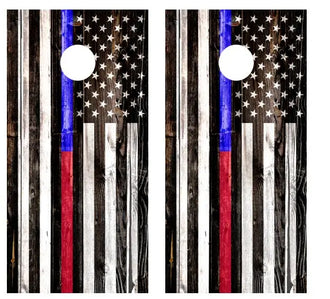 American Flag Red/Blue Line Cornhole Board Wraps FREE LAMINATE Ripper Graphics