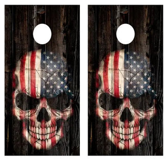 American Flag Skull Barnwood Cornhole Wood Board Skin Wr Ripper Graphics