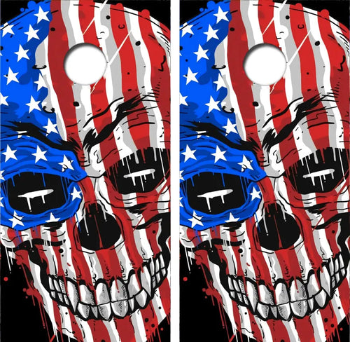 American Flag Skull Cornhole Wrap Decal with Free Laminate Included Ripper Graphics