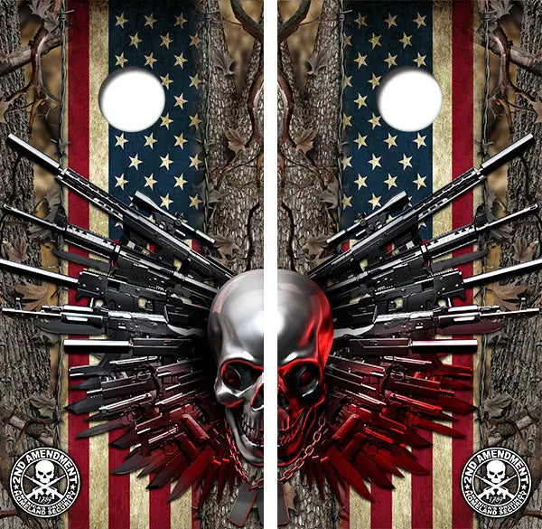 American Flag Skull Guns Cornhole Wood Board Skin Wraps FREE LAMINATE Ripper Graphics