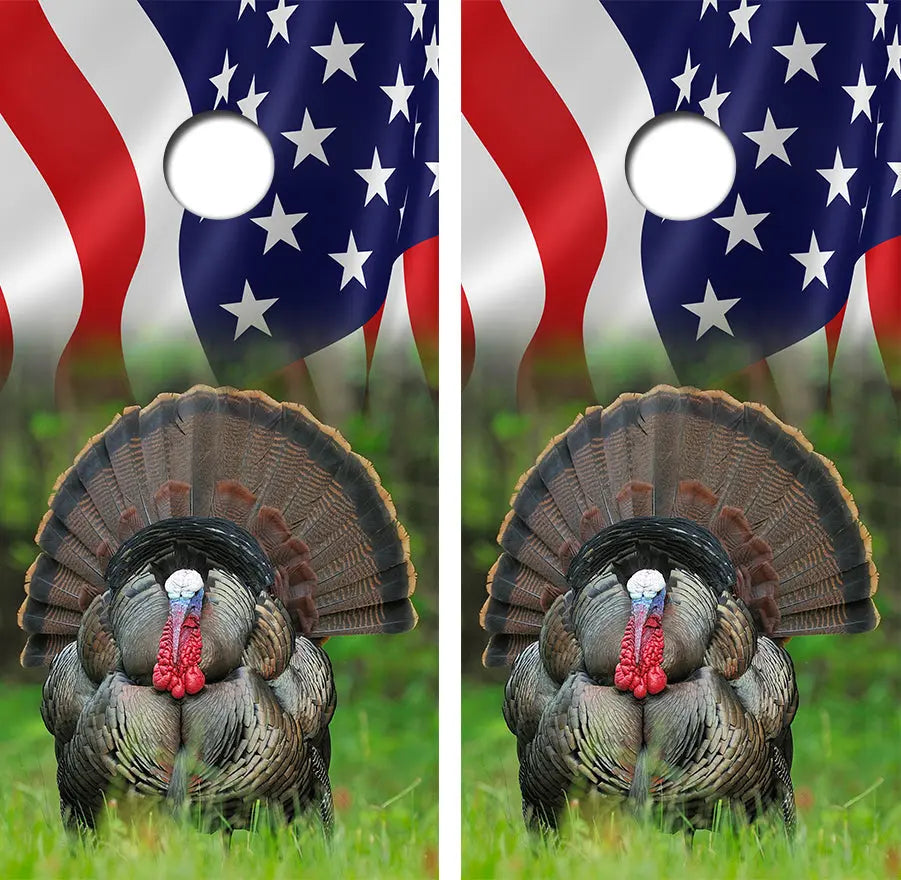 Thanksgiving Ripper KT Cornhole Skins and Boards American Flag Turkey Cornhole Wood Board ...