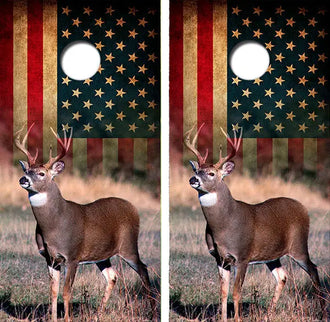American Flag White Tail Deer Cornhole Wood Board Skin Wraps FREE LAMINATE Ripper Graphics