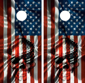 American Flag & Skull Cornhole Wood Board Skin Wrap Ripper Graphics