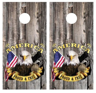 American Proud And Free Cornhole Wood Board Skin Wrap Ripper Graphics