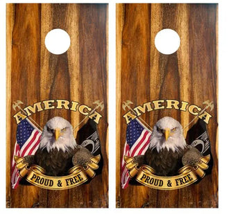 American Proud & Free Cornhole Wood Board Skin Wrap Ripper Graphics