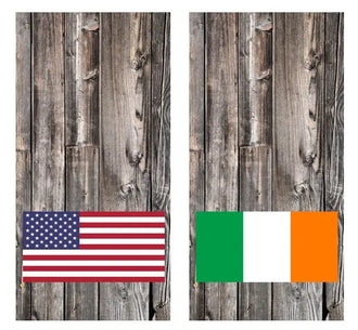 American & Irish Flag Barnwood Cornhole Wood Board Skin Wrap Ripper Graphics