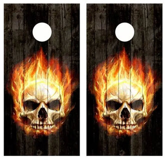 Angry Flaming Skull Barnwood Cornhole Wood Board Skin Wrap Ripper Graphics