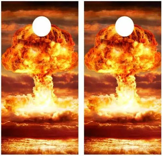 Atom Bomb Exploding Cornhole Wood Board Skin Wrap Ripper Graphics
