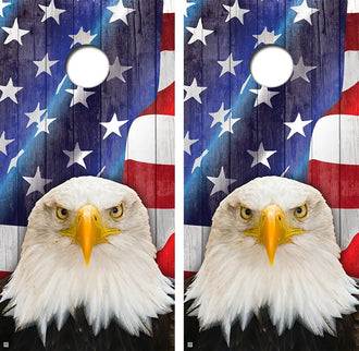 Bald Eagle American Flag Backgound Cornhole Board Wraps FREE LAMINATE Ripper Graphics