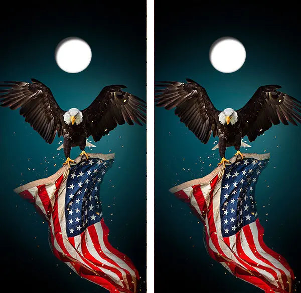 Bald Eagle American Flag Cornhole Wood Board Skin Wraps FREE LAMINATE Ripper Graphics