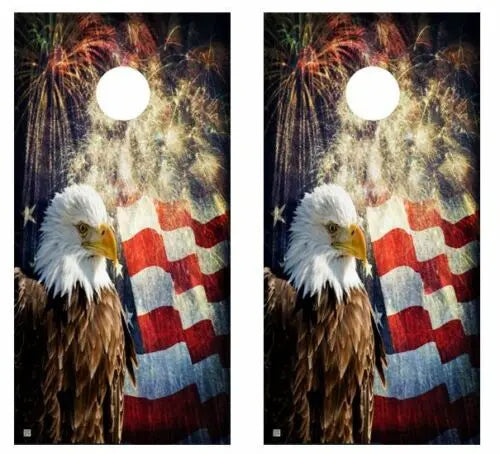 Bald Eagle Fireworks Cornhole Wood Board Skin Wrap Ripper Graphics