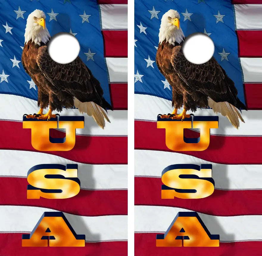 Bald Eagle U.S.A. Flag Cornhole Wrap Decal with Free Laminate Included Ripper Graphics