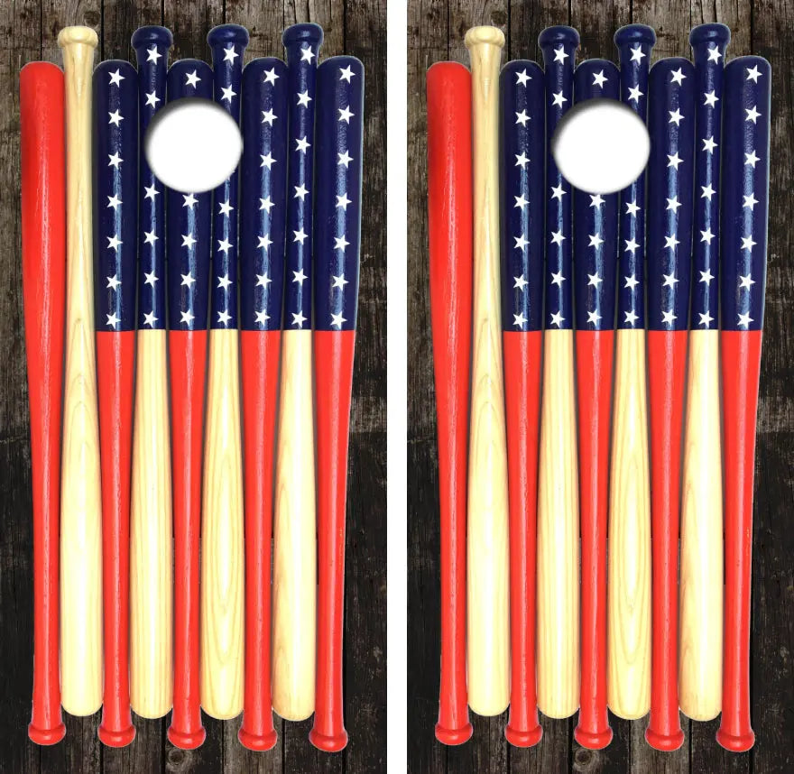 Baseball Bat American Flag Cornhole Wrap Decal with Free Laminate Included Ripper Graphics