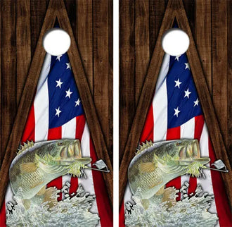 Bass American Flag Cornhole Wood Board Skin Wrap Ripper Graphics