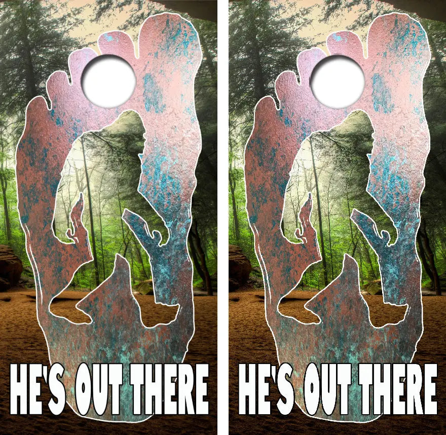 Bigfoot Sasquatch Foot He's Out There Cornhole Wrap Decal with Free Laminate Included Ripper Graphics