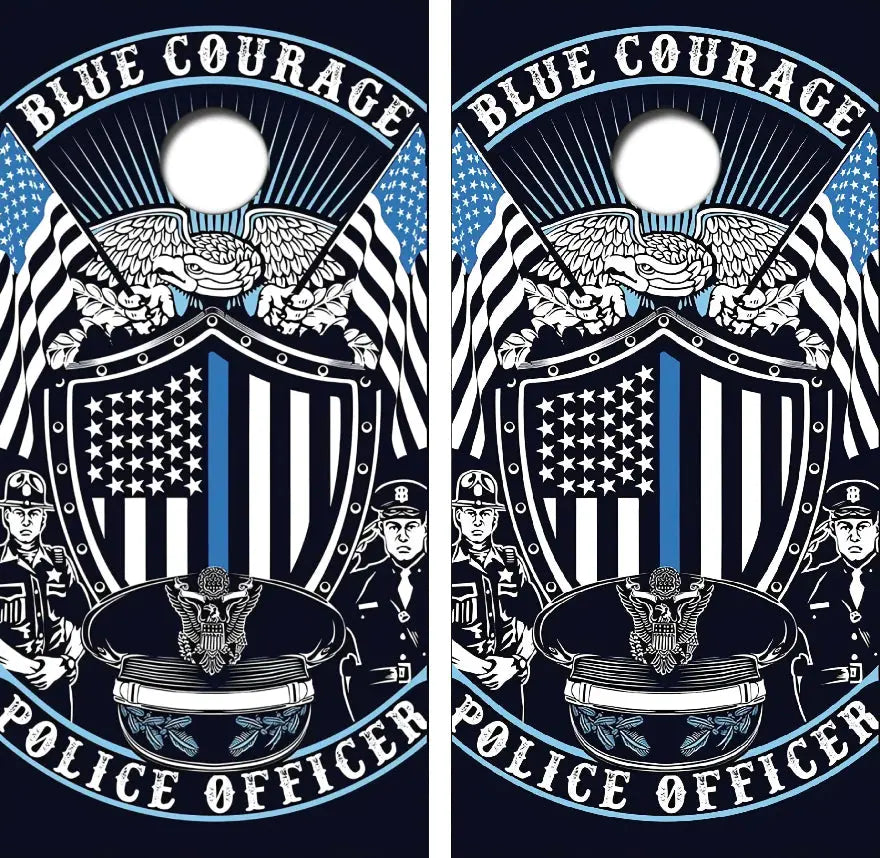 Blue Courage Police Officer Cornhole Wrap Decal with Free Laminate Included Ripper Graphics