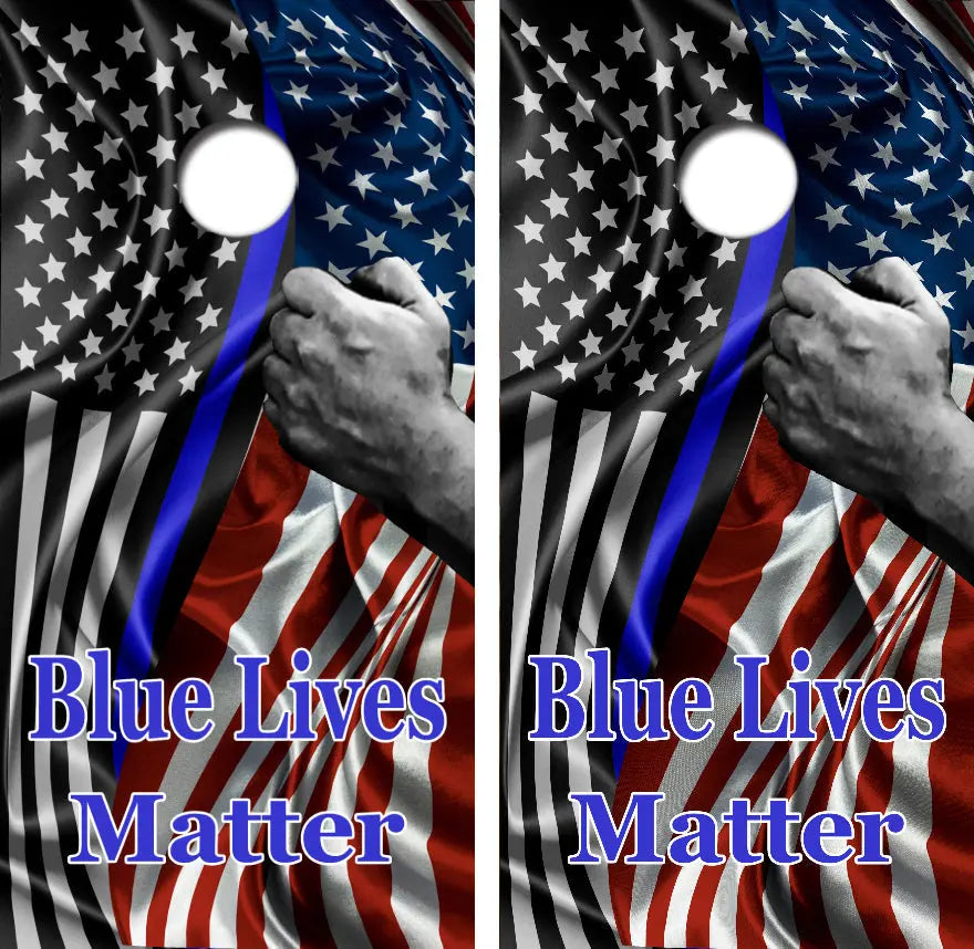 Blue Lives Matter American Flag Cornhole Wrap Decal with Free Laminate Included Ripper Graphics