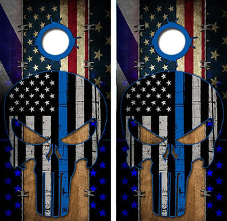 Blue Lives Matter Collage American Flag Cornhole Wood Board Skin Wraps FREE LAMINATE Ripper Graphics