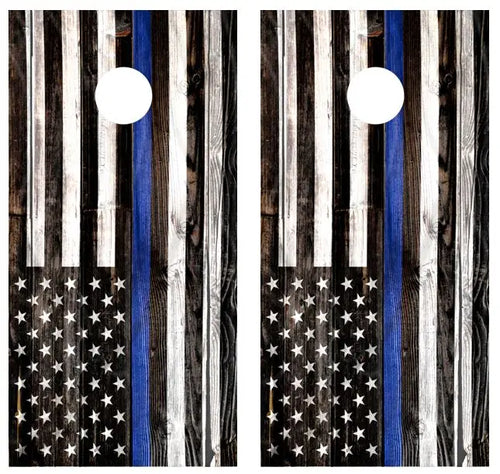 Blue Lives Matter Flag Barnwood Cornhole Wood Board Skin Wrap Ripper Graphics